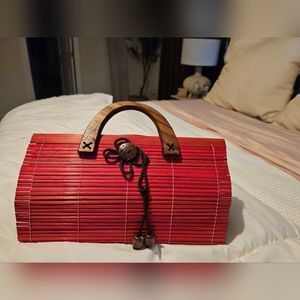 Red Wooden Slat Handbag